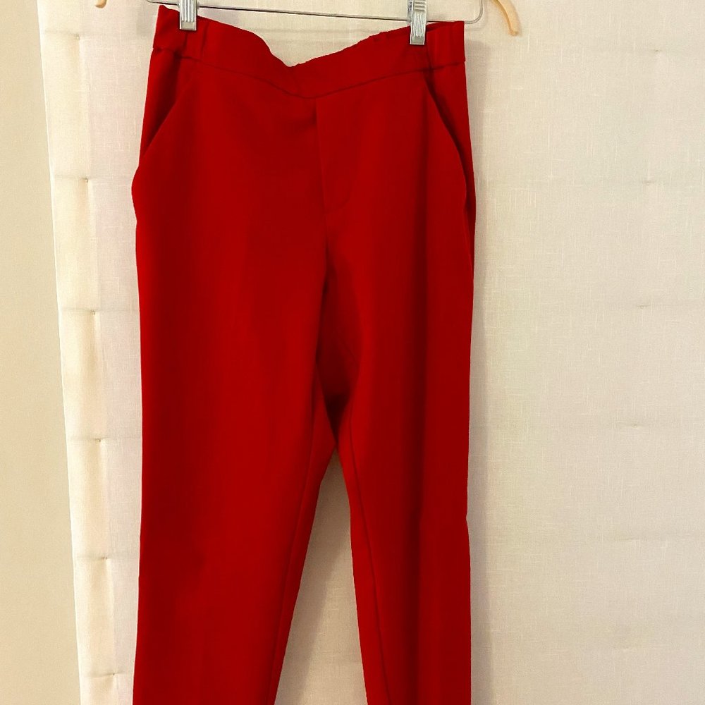 ZARA Red Stretchy Work Pants (Cropped)